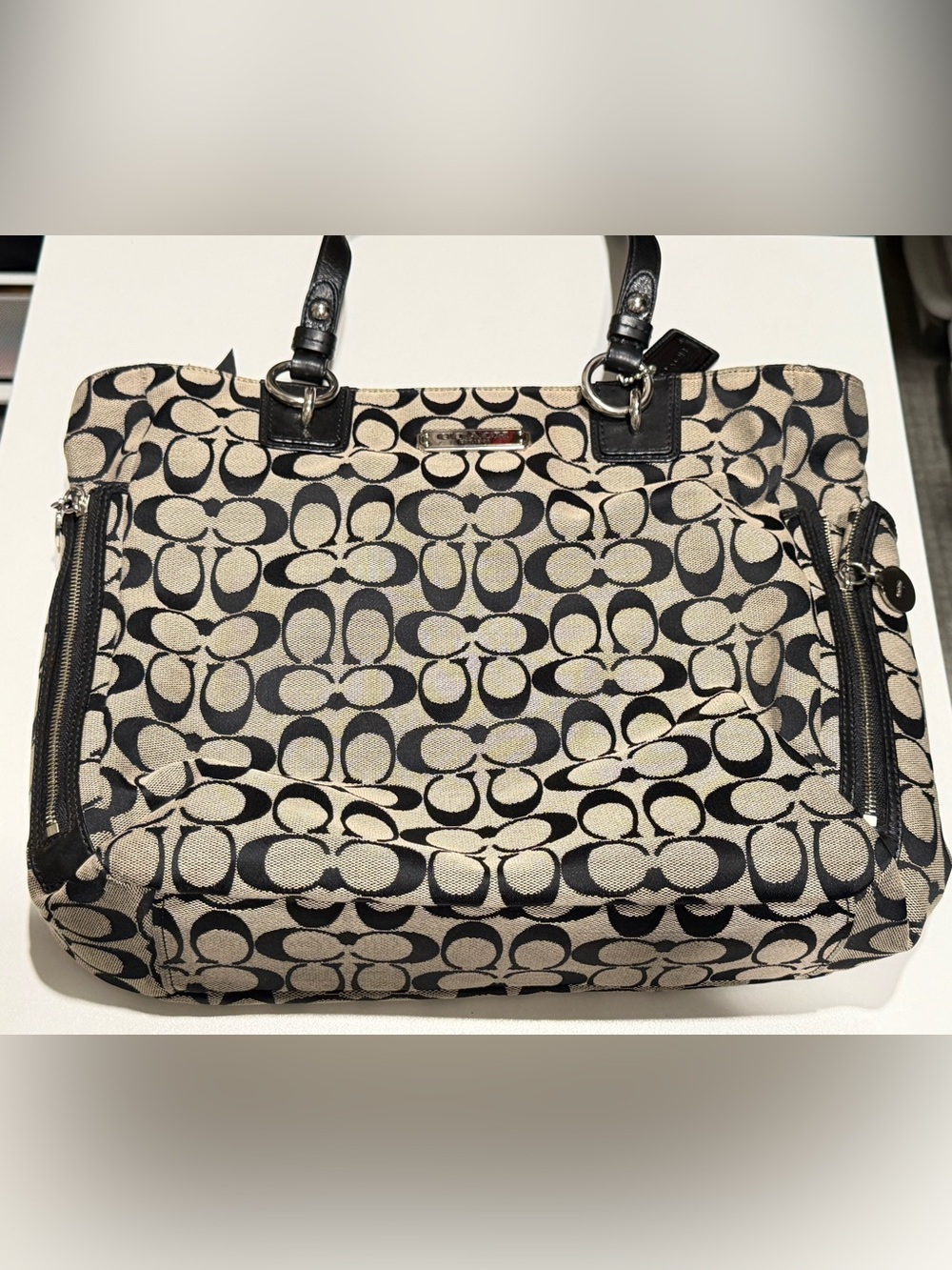 Vintage Coach Black Jacquard Signature tote F1295